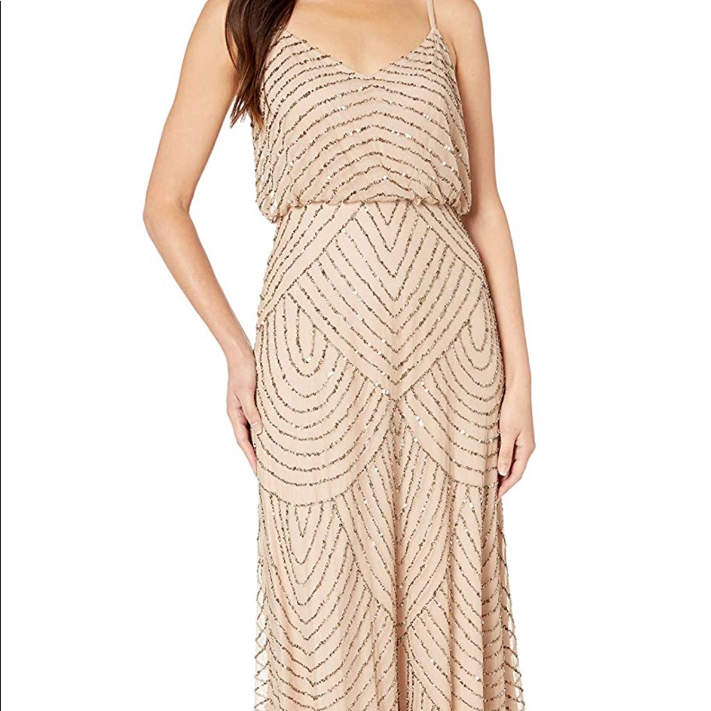 Adrianna Papell Women's Long Beaded Blouson Gown